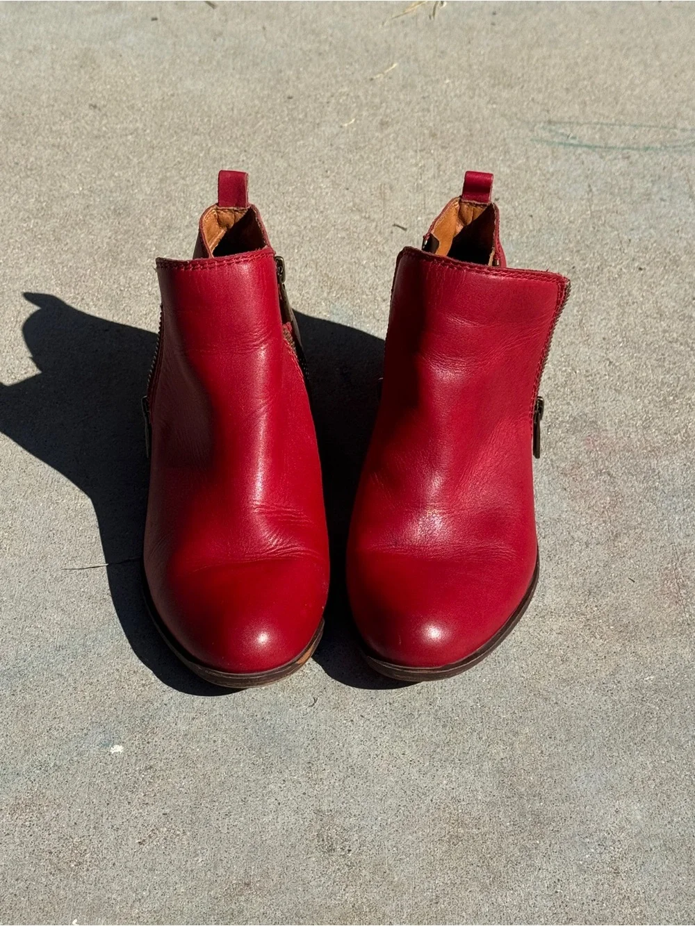 Lucky Brand Red Leather Ankle Booties with Side Zip Sz 7